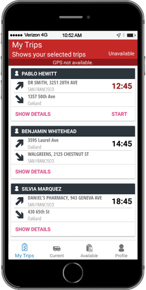 Trip information is not being recorded or transmitted because the driver has set themselves to “unavailable.”