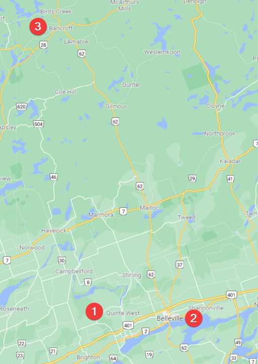 quinte-belleville-bancroft-map