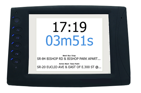 Schedules and timing issues are addressed by a visible counter that shows when a bus is running early or late.