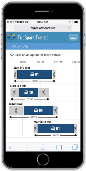 Riders can see options for upcoming trips using the Trip Planner.