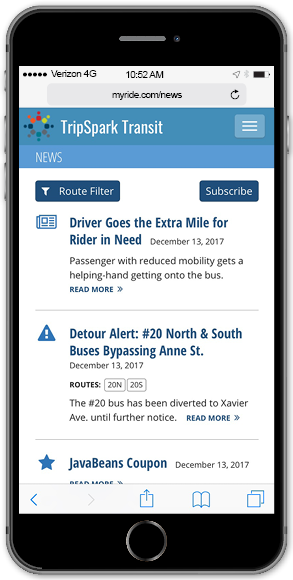 Publish general and route-specific news stories.