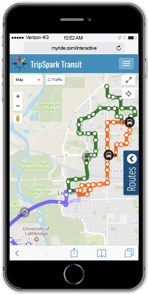 Riders can see routes, stops and buses on a dynamic map.