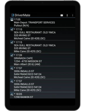 DriverMate mobile data terminal app showing driver manifest